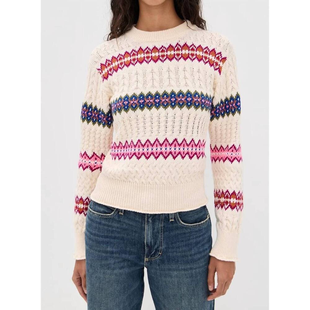 NEW AMO jemma crew neck sweater in bone multi